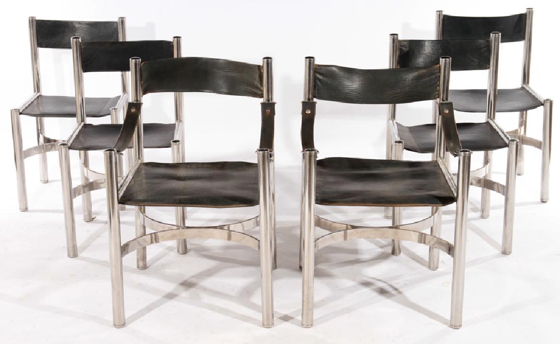 6 ITALIAN CHROME LEATHER DINING CHAIRS 1980 (1 of 6)