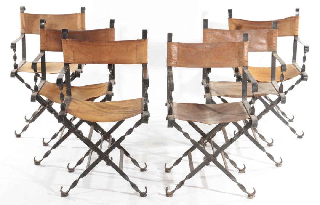 SET 6 FOLDING IRON LEATHER SAVONAROLA CHAIRS 1960 (1 of 7)