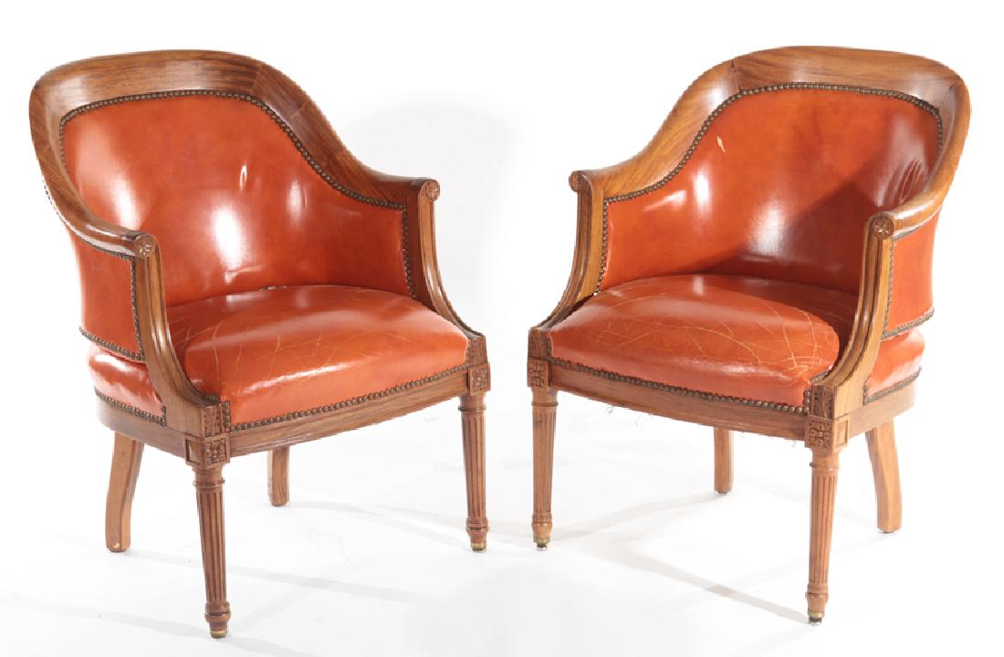 PAIR LABELED KARPEN SATINWOOD ARM CHAIRS C.1940 (1 of 6)