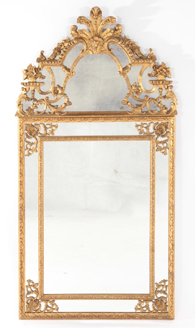 GILT CARVED FRENCH STYLE MIRROR ELABORATE CREST (1 of 3)