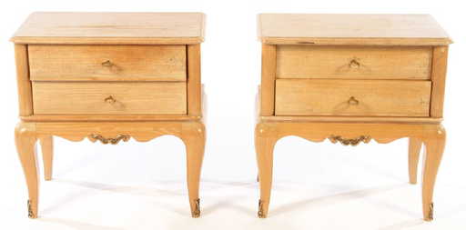 Pair French Blonde Wood End Tables Andre Arbus