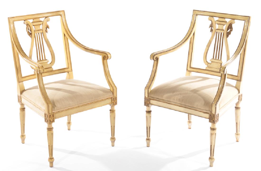 PAIR PAINTED UPHOLSTERED REGENCY ARM CHAIRS C1940 (1 of 6)