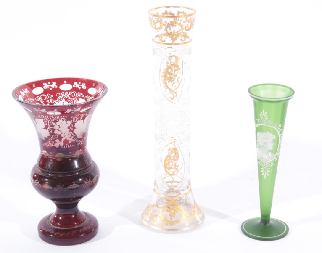 3PC GROUP OF CZECH/BOHEMIAN CRYSTAL VASES C.1930 (1 of 4)