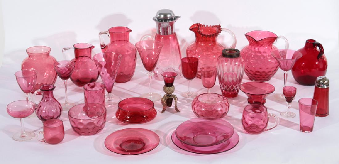 GROUP OF 95 ASSORTED CRANBERRY GLASS ITEMS C.1940 (1 of 9)