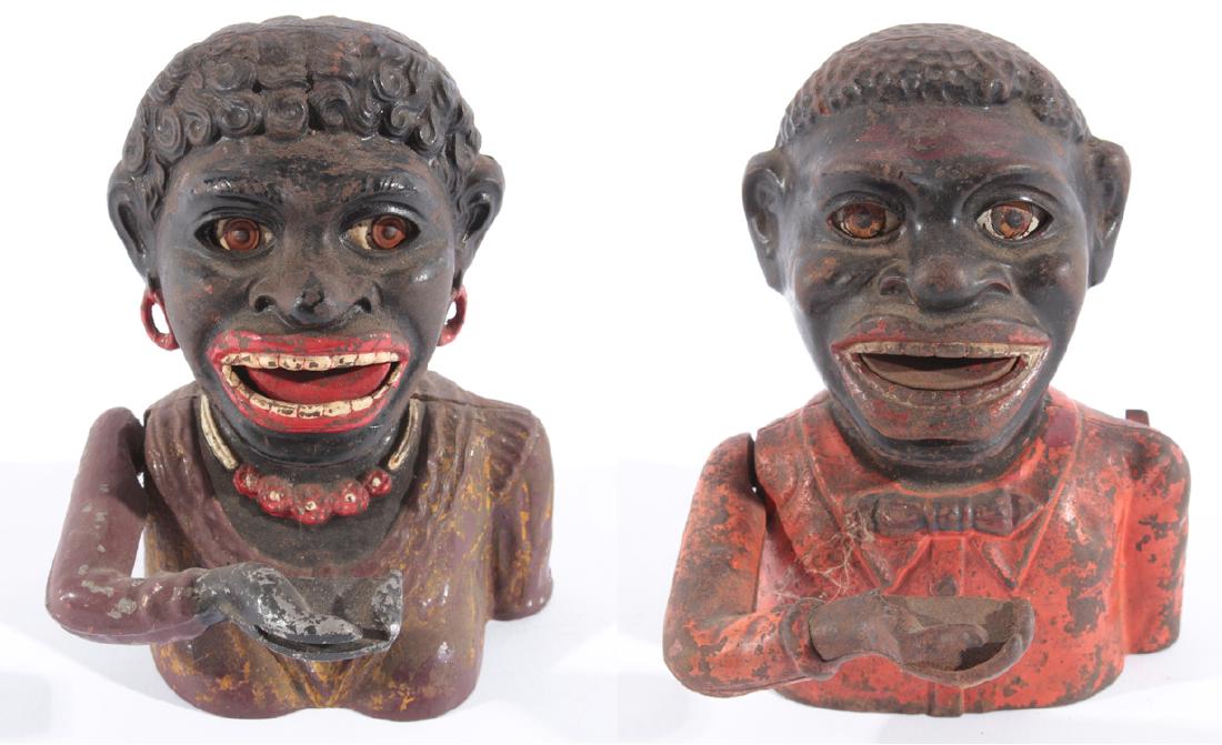 PAIR LATE 19TH CENT. CAST IRON "BLACK" BANKS 1900 (1 of 11)