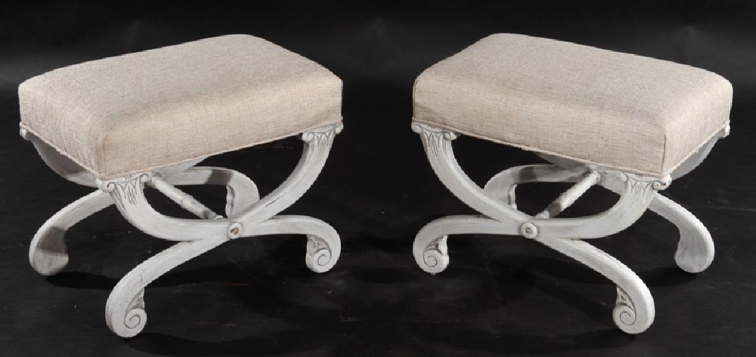 PAIR OF UPHOLSTERED BENCHES CURULE FORM LEGS (1 of 5)