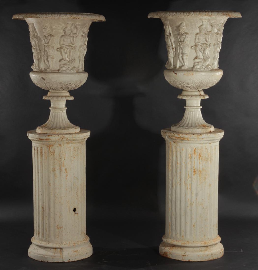PAIR MONUMENTAL CAST IRON FIGURAL GARDEN URNS (1 of 6)