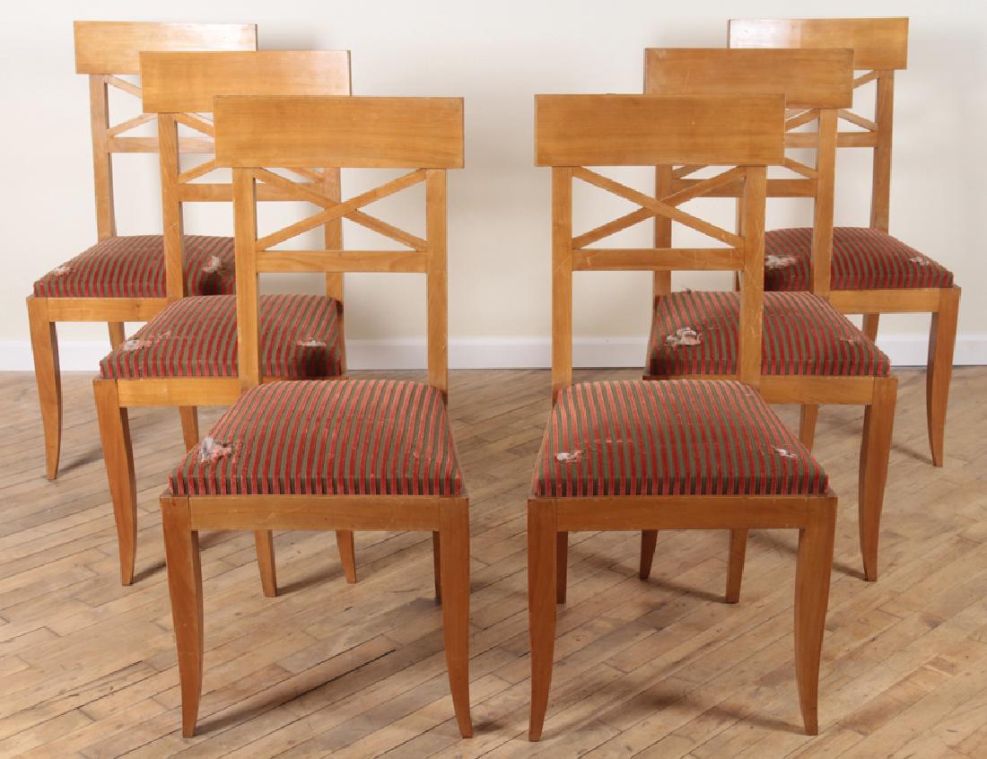 SET 6 FRENCH SYCAMORE X-BACK DINING CHAIRS C.1945 (1 of 5)