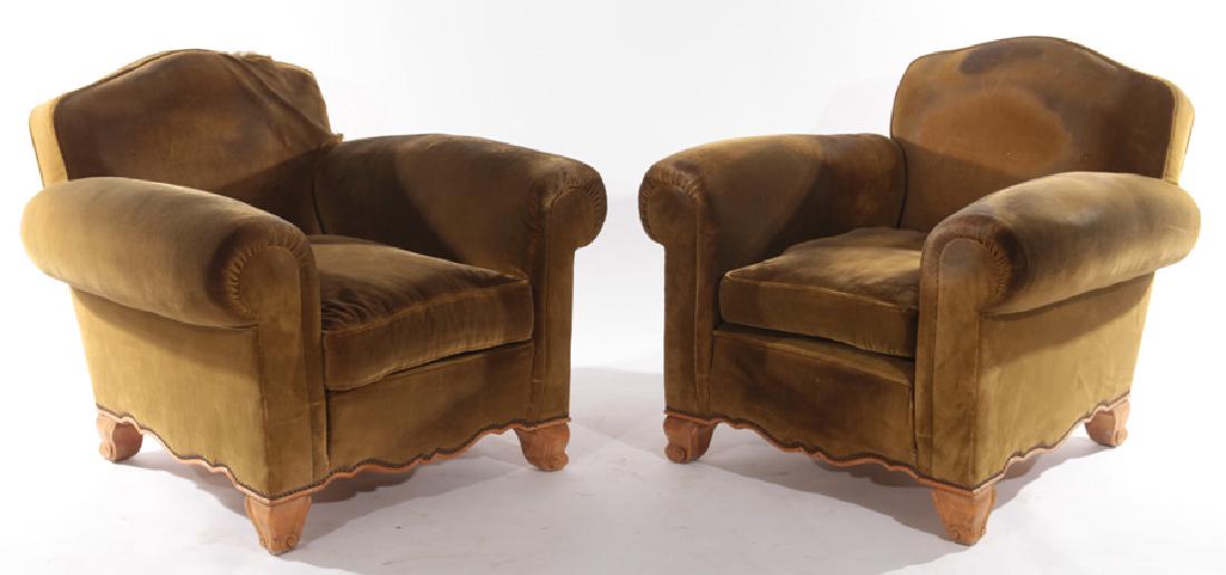 PAIR FRENCH UPHOLSTERED CLUB CHAIRS 1950 (1 of 5)