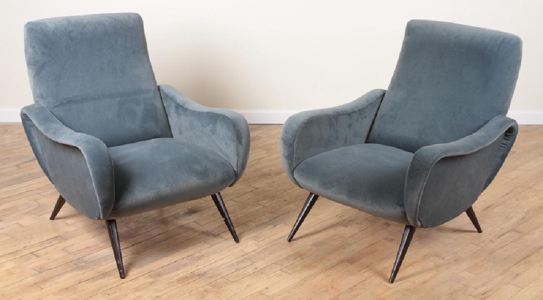 PAIR ITALIAN UPHOLSTERED CLUB CHAIRS CIRCA 1955 (1 of 5)