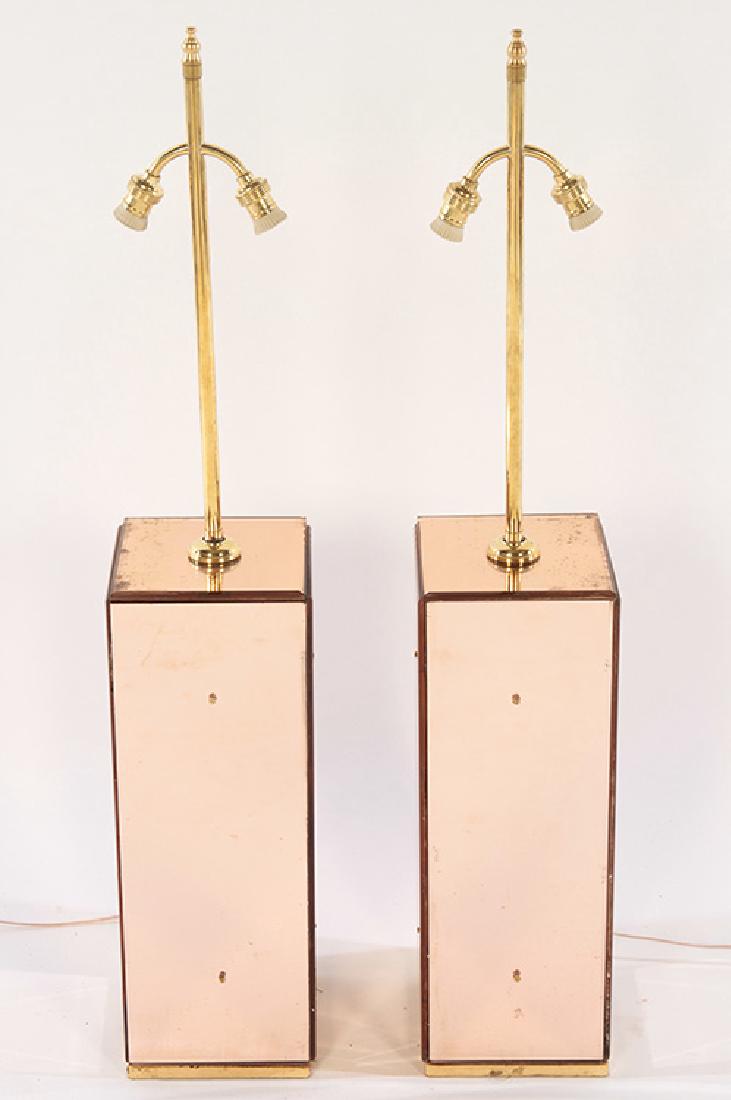 PAIR PINK MIRROR BRASS TABLE LAMPS 1950 (1 of 4)