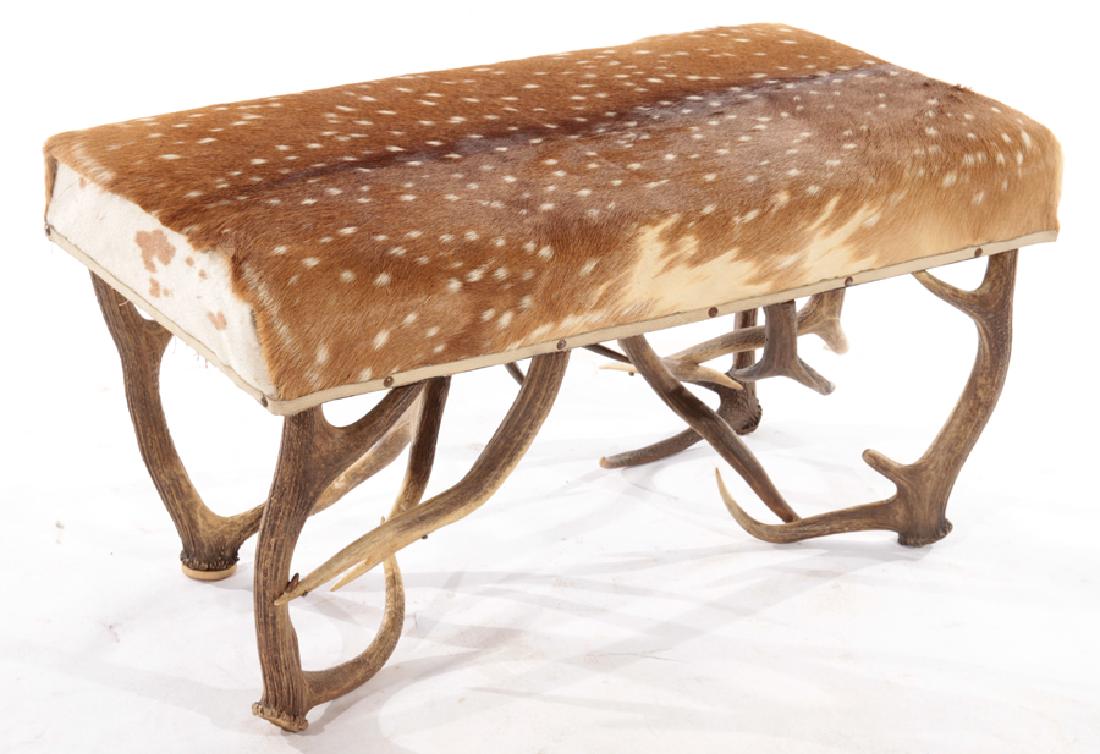 FAUX ANTLER BENCH COVERED IN HIDE (1 of 5)