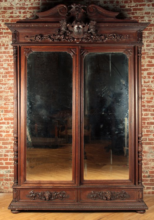LARGE CARVED 2 DOOR OAK ARMOIRE CIRCA 1880 (1 of 4)