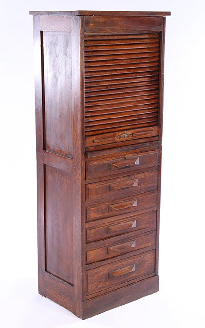 OAK TAMBOUR FILING CABINET 1910 (1 of 4)