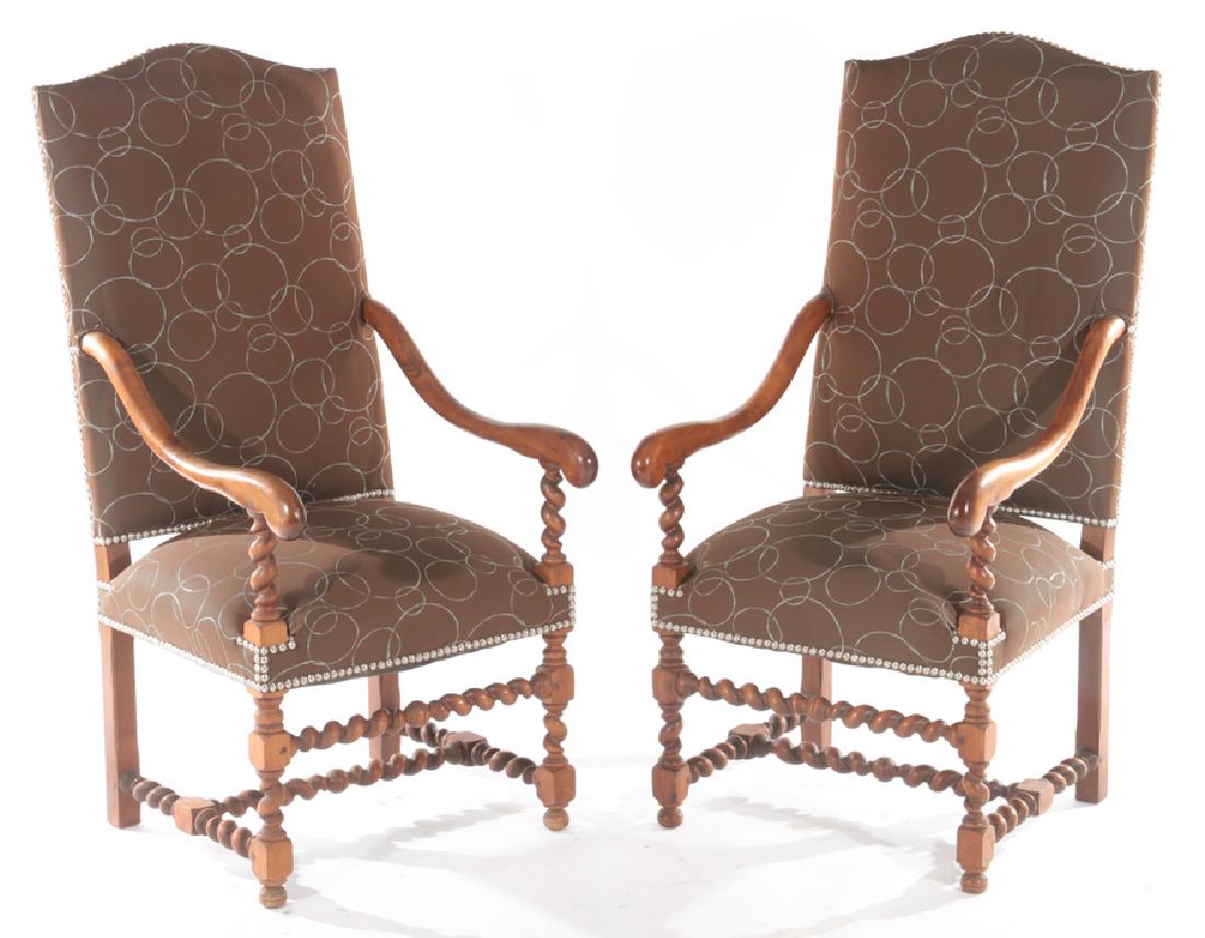 PAIR CONTINENTAL WALNUT OPEN ARM LIBRARY CHAIRS (1 of 5)