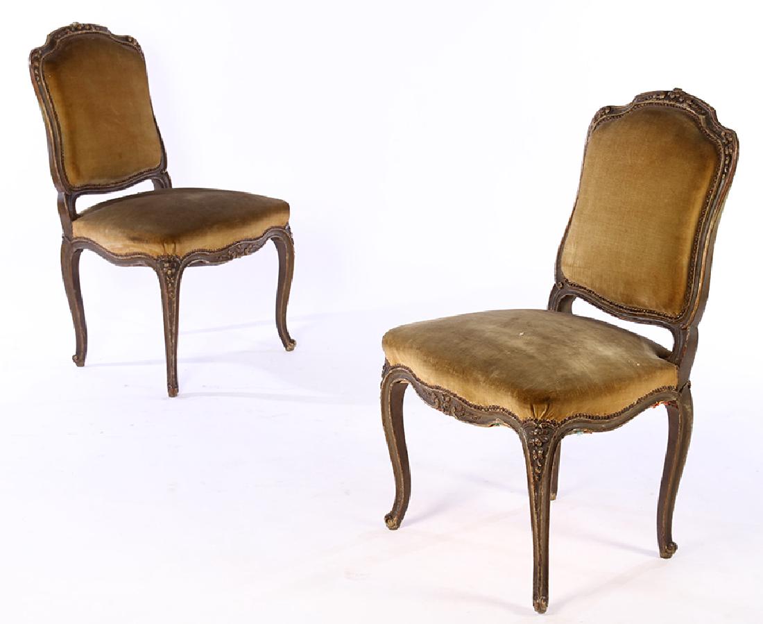 PAIR 19TH CENT. CARVED PAINTED SIDE CHAIRS (1 of 6)