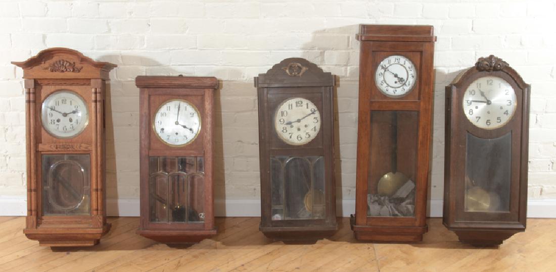 5 EARLY 20TH CENT. OAK WALL REGULATOR CLOCKS (1 of 6)
