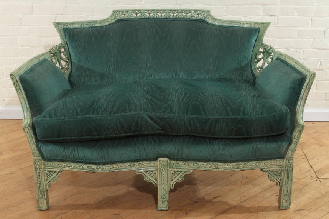 CARVED PAINTED SETTEE FLORAL DECORATION C.1930 (1 of 5)