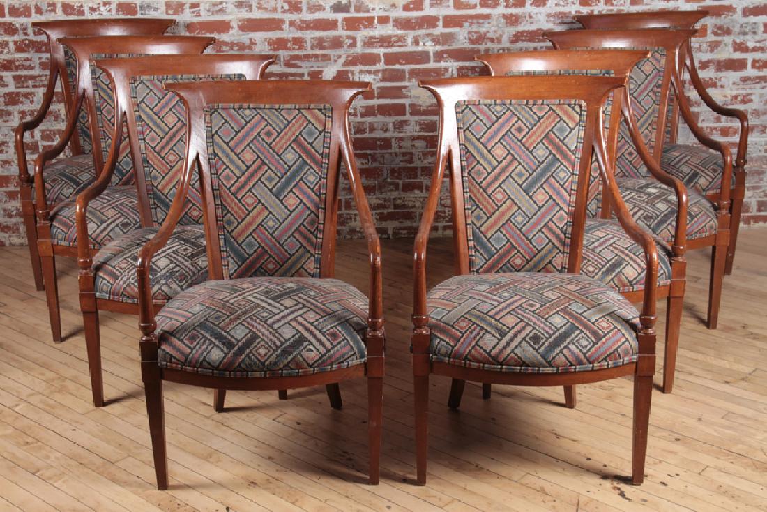 8 UPHOLSTERED FRUITWOOD OPEN ARM DINING CHAIRS (1 of 5)