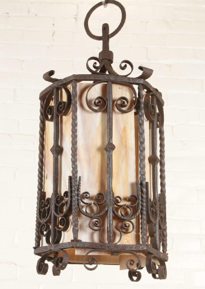 WROUGHT IRON LANTERN STAINED GLASS INSERTS C.1910 (1 of 5)