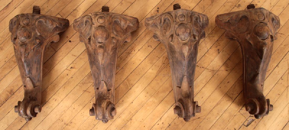 SET 4 ANTIQUE CARVED WALNUT PIANO LEGS C. 1890 (1 of 6)