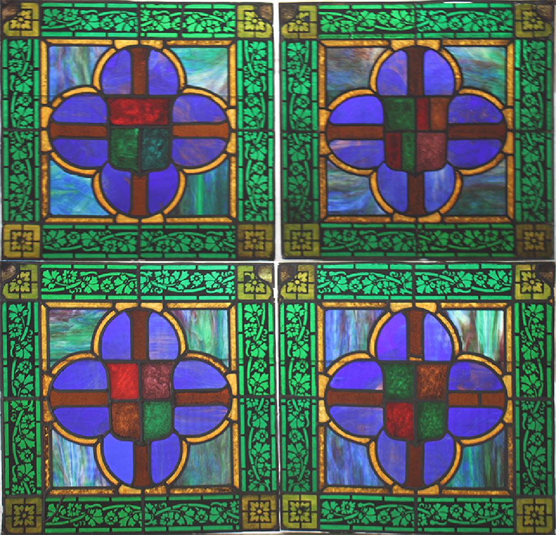 SET 4 STAINED GLASS PANELS CIRCA 1900 (1 of 5)