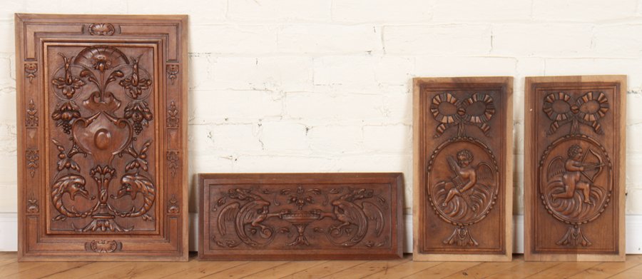 4 CARVED WALNUT VICTORIAN PLAQUES C.1880 (1 of 4)