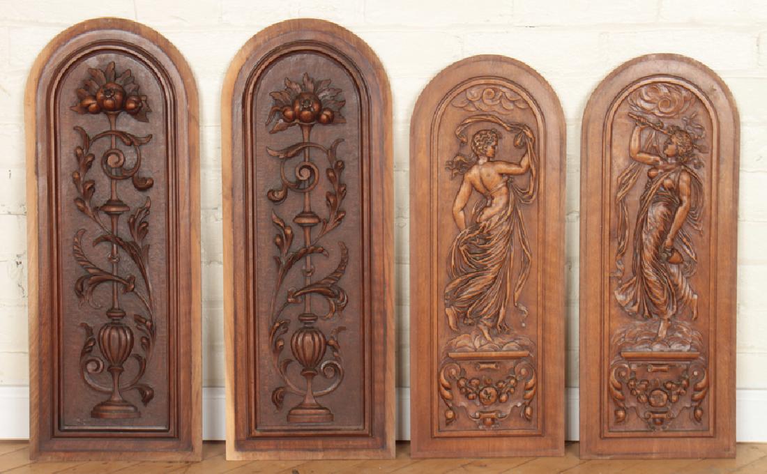 4 ARCH TOPPED CARVED VICTORIAN WALNUT PLAQUES (1 of 5)