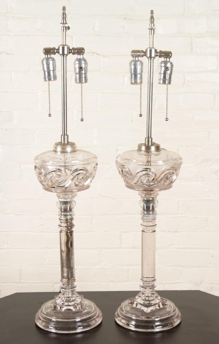 PAIR TALL POLISHED CHROME AND GLASS TABLE LAMPS (1 of 4)