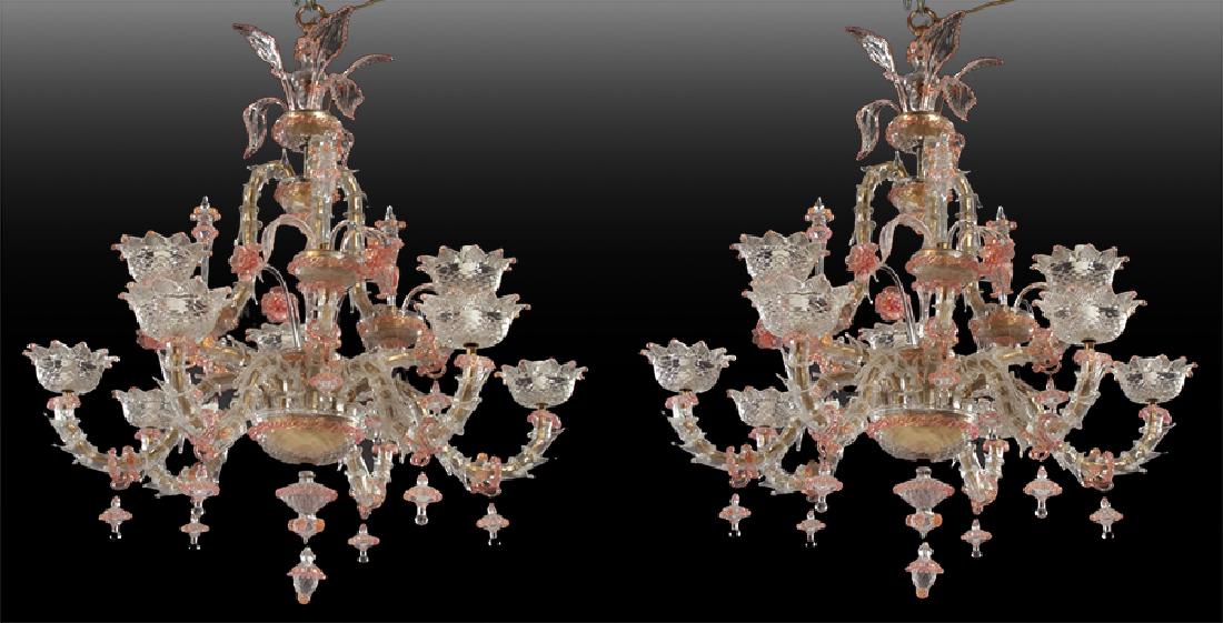 PAIR LARGE MULTI ARM MURANO GLASS CHANDELIERS (1 of 9)