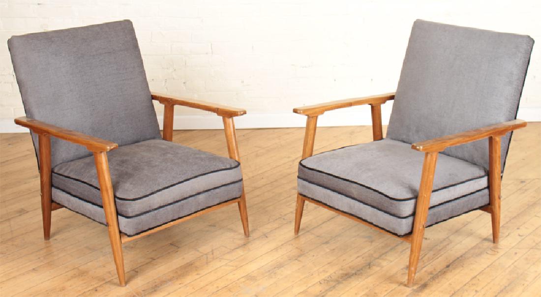 PAIR DANISH STYLE UPHOLSTERED ARM CHAIRS C.1960 (1 of 5)