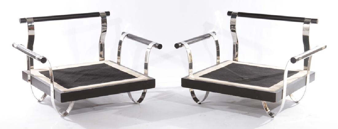 LARGE PAIR CHROME AND WOOD ARMCHAIRS C.1970 (1 of 6)