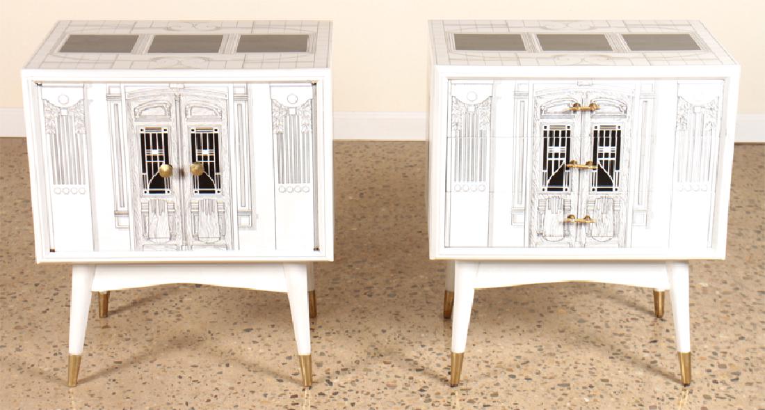 PAIR PAINTED FORNASETTI STYLE END TABLES C.1960 (1 of 6)