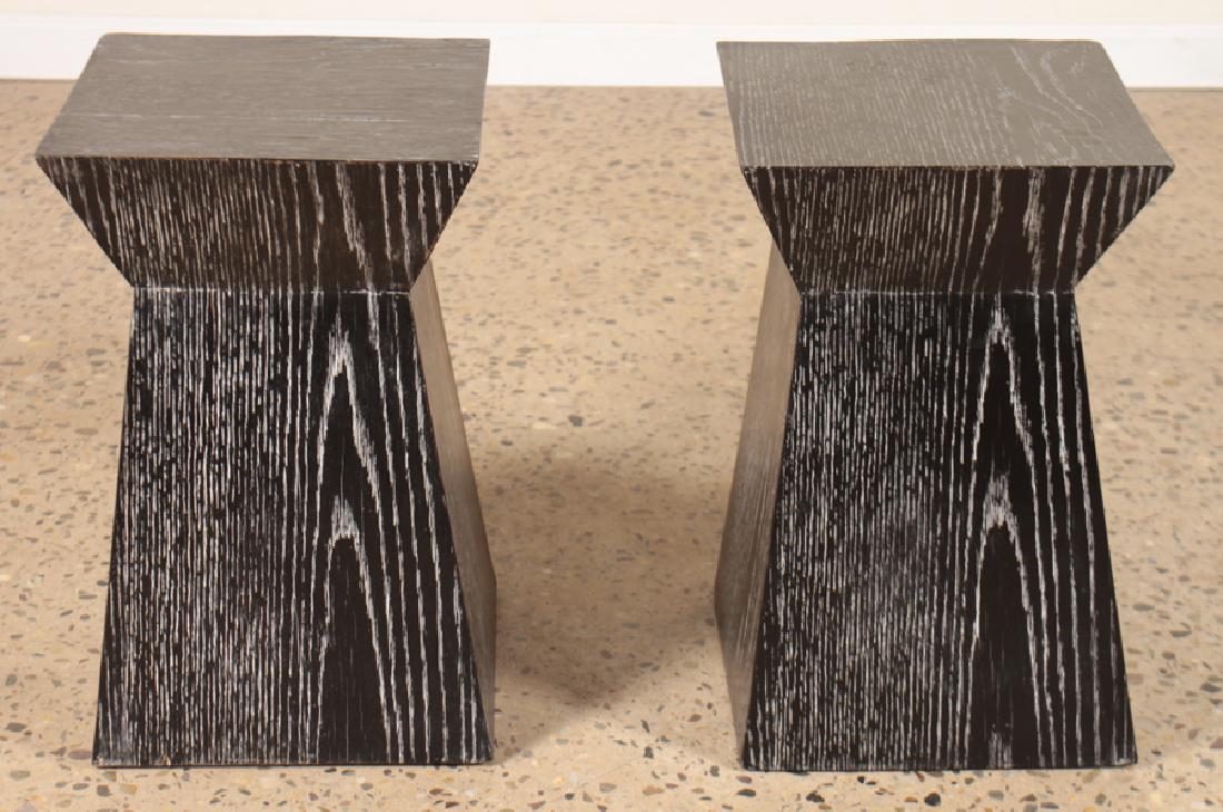 PAIR EBONIZED CERUSED OAK SIDE TABLES OR STOOLS (1 of 4)