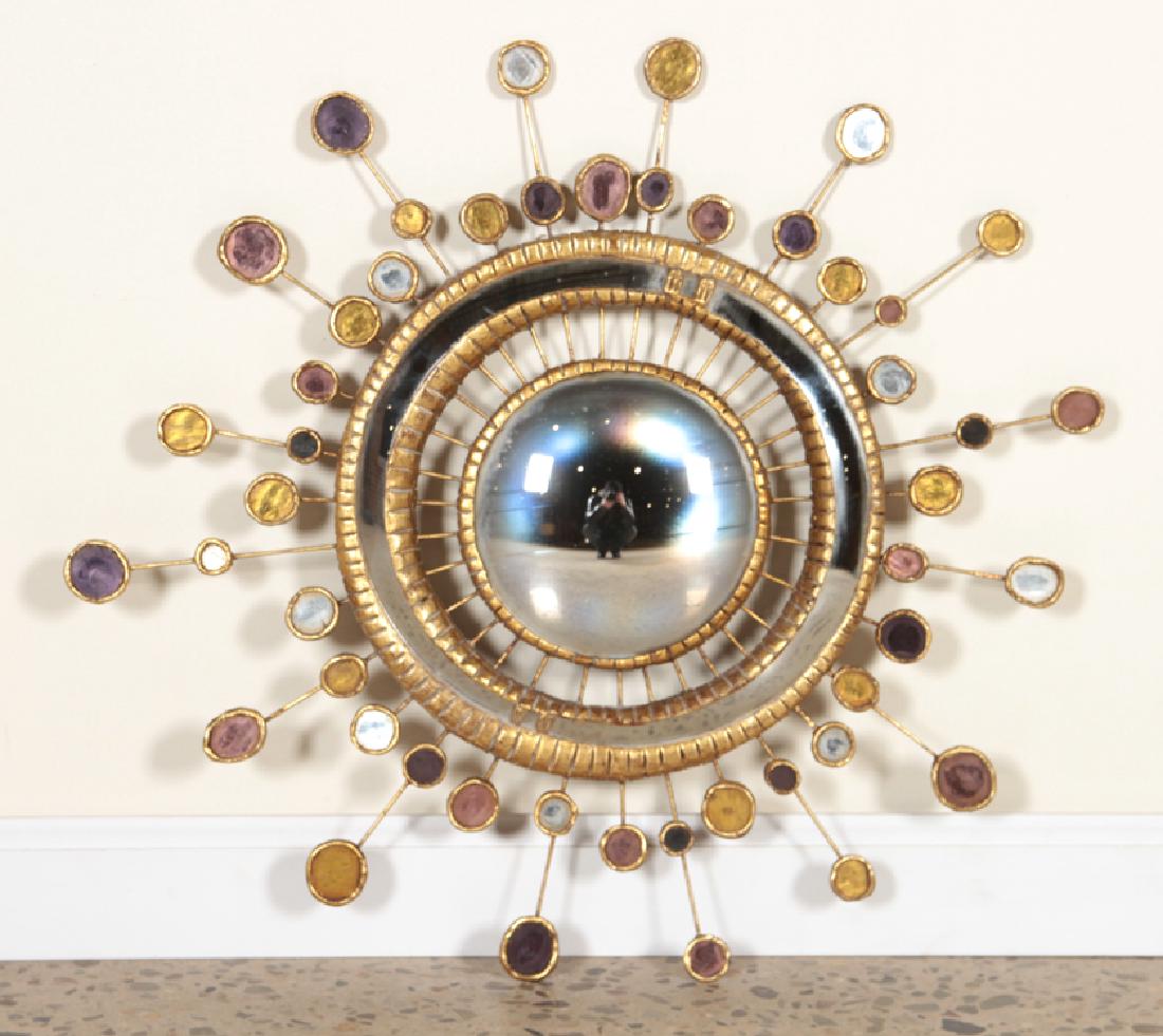 GILT RESIN MULTICOLORED GLASS CONVEX MIRROR (1 of 3)