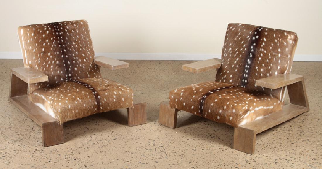 JEAN MICHEL FRANK STYLE OAK AND DEER SKIN CHAIRS (1 of 5)