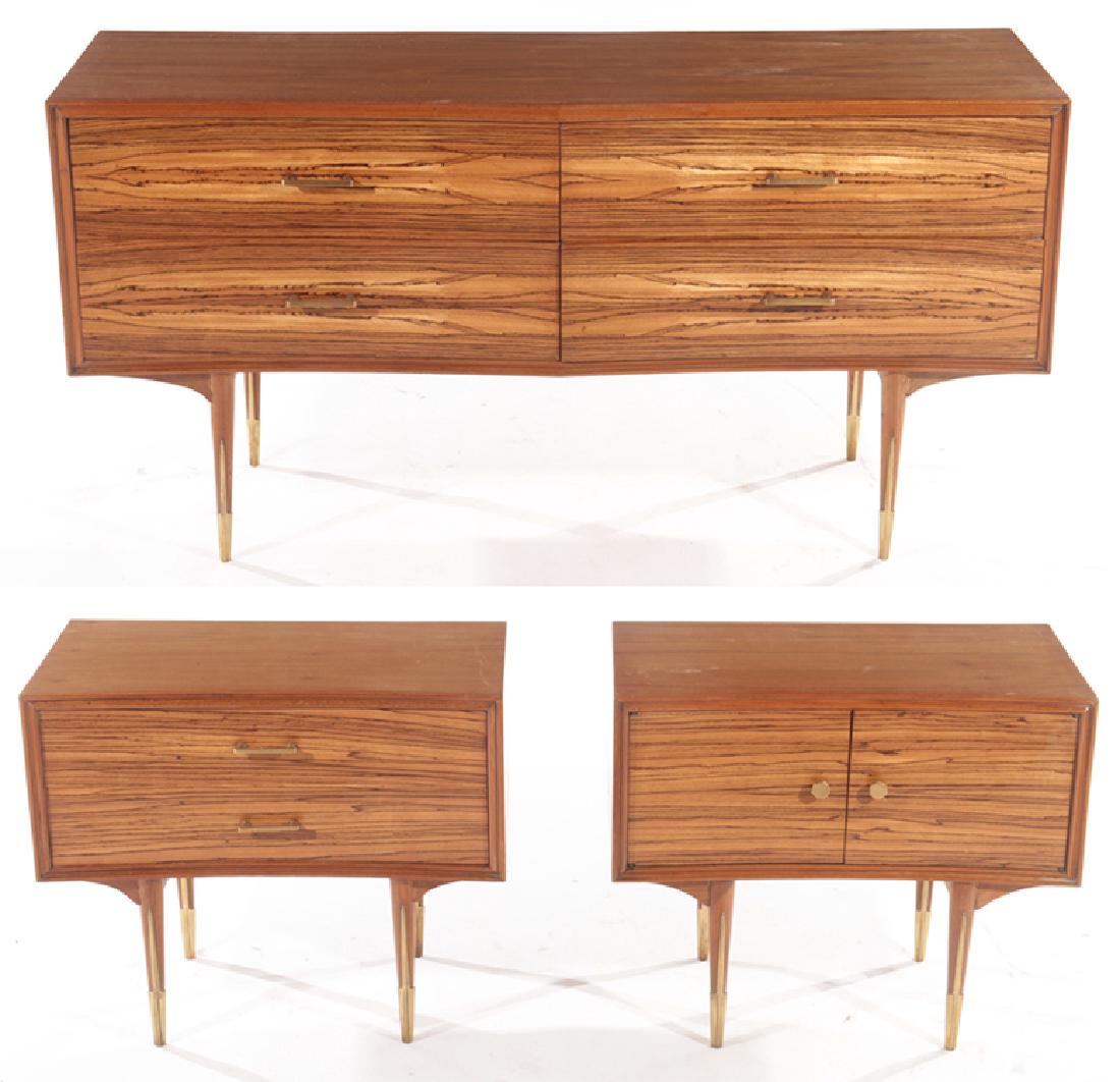 3PC. MAHOGANY AND SYCAMORE BED SET CIRCA 1960 (1 of 8)