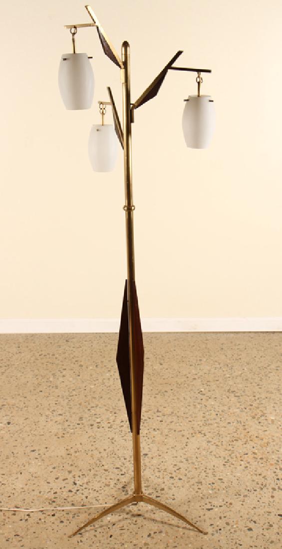 ITALIAN BRASS WOOD FLOOR LAMP GLASS GLOBES C.1950 (1 of 4)