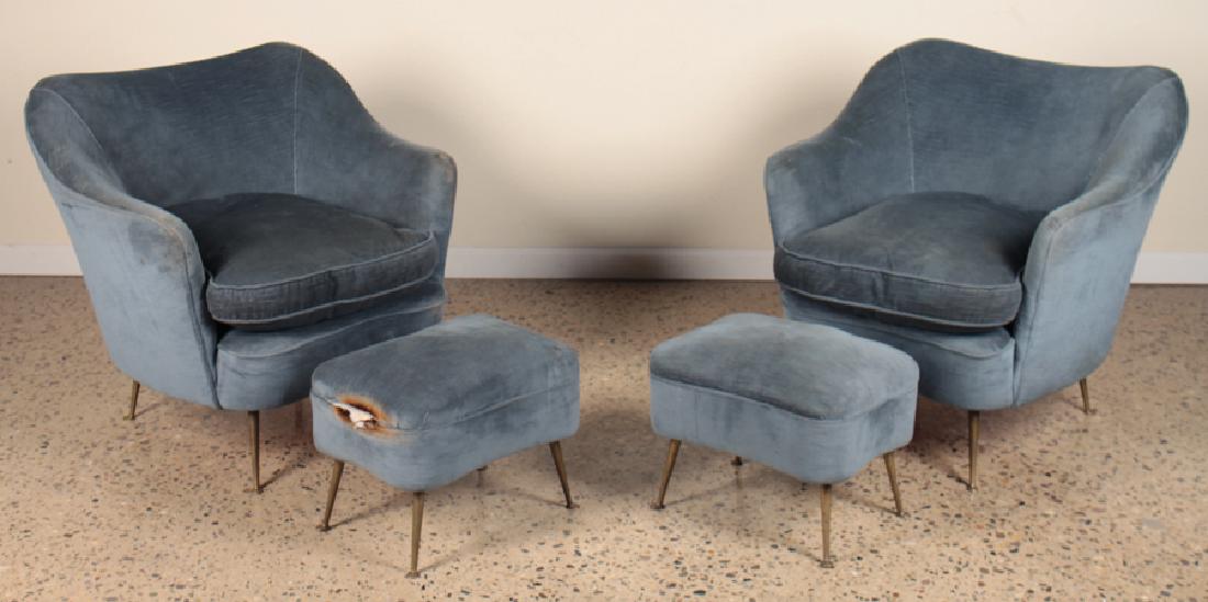 PAIR ITALIAN CLUB CHAIRS AND OTTOMANS CIRCA 1960 (1 of 5)