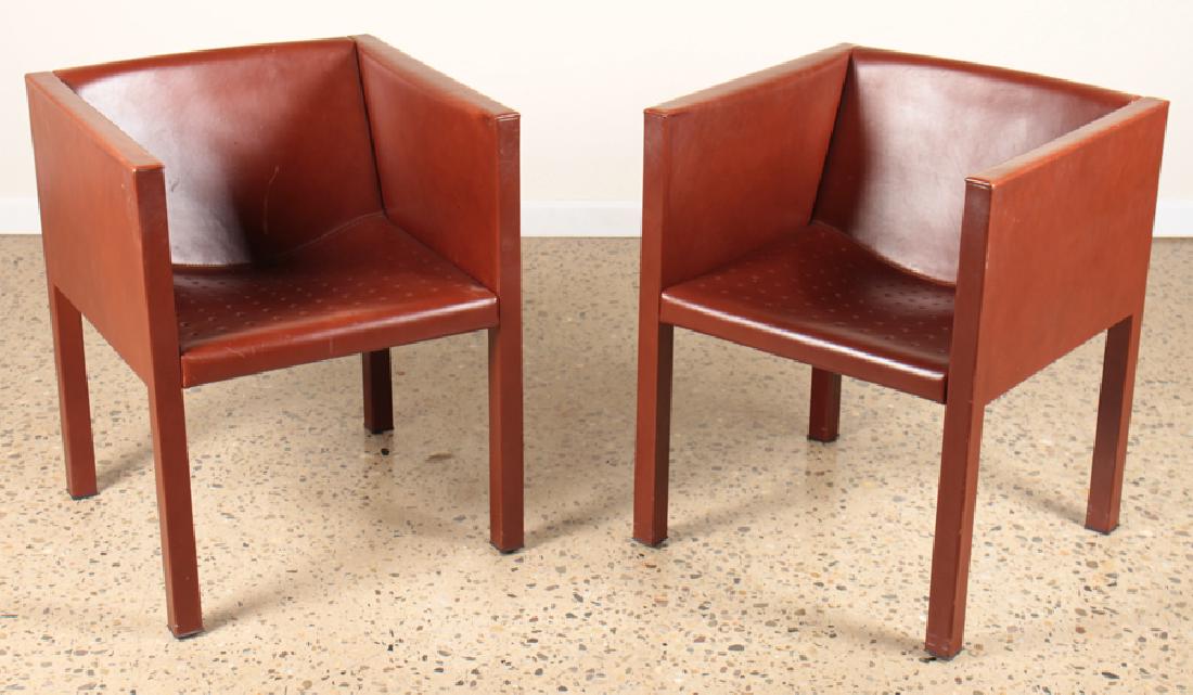 PAIR OF ITALIAN LEATHER CUBE FORM CHAIRS (1 of 5)