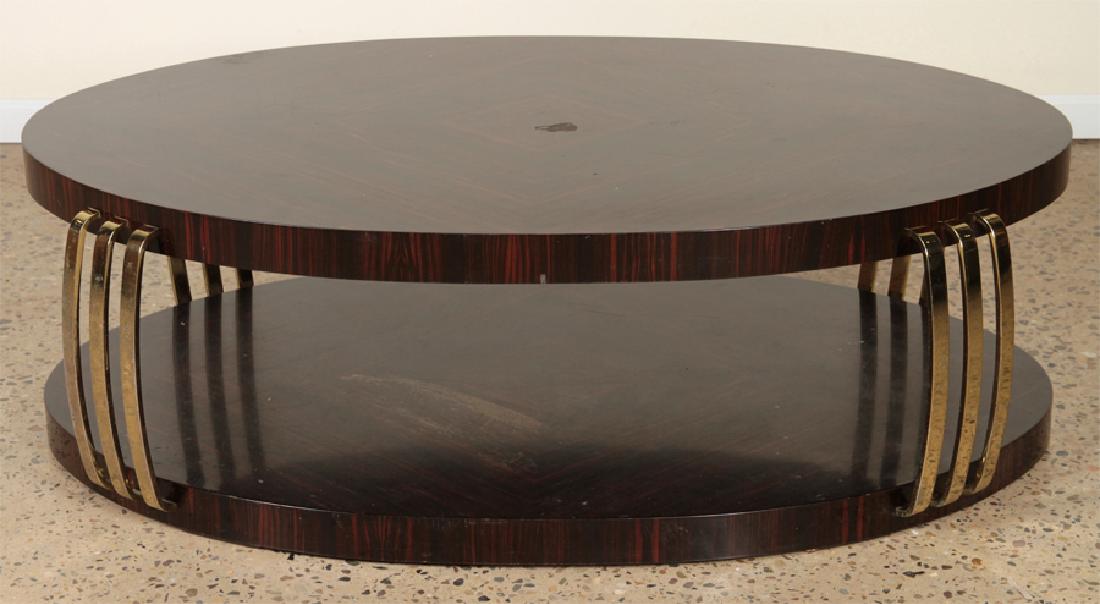 OVAL TWO TIER MACASSAR COFFEE TABLE BRASS ACCENTS (1 of 4)