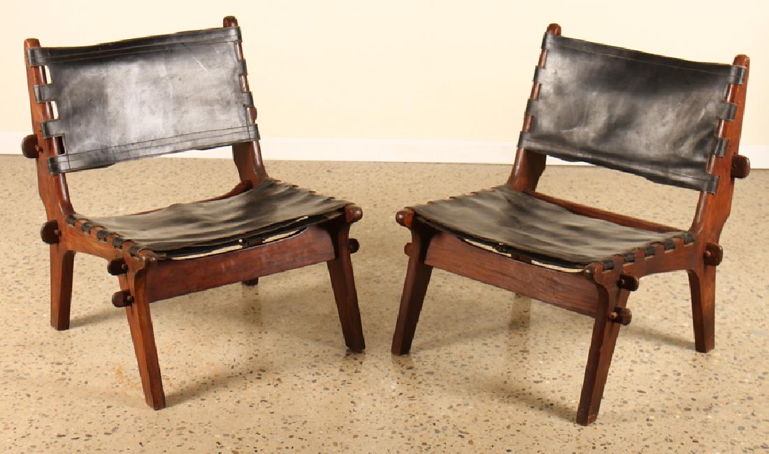 PAIR ITALIAN MAHOGANY SIDE CHAIRS LEATHER (1 of 5)