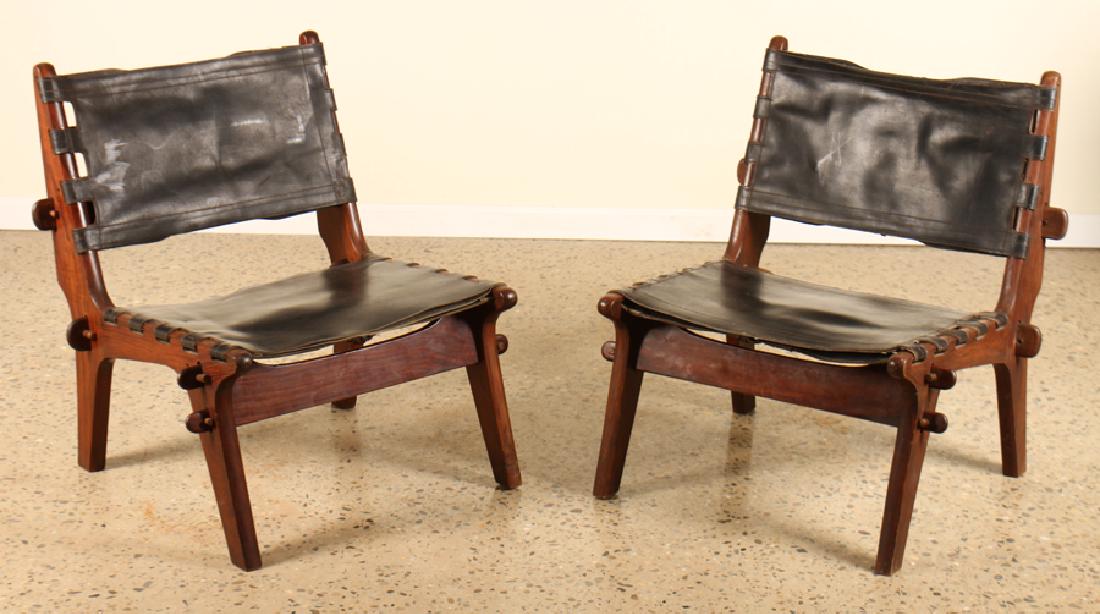 PAIR ITALIAN MAHOGANY SIDE CHAIRS LEATHER (1 of 5)