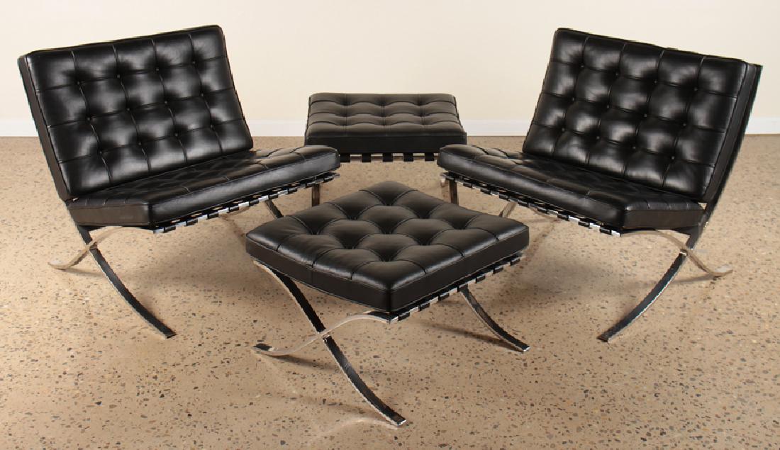 PAIR SIGNED BARCELONA CHAIRS & OTTOMANS BY KNOLL C.1990 (1 of 7)