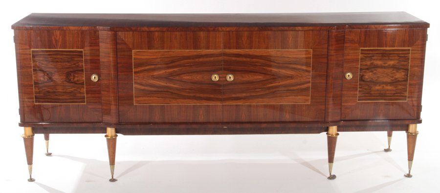 SATINWOOD ROSEWOOD 4 DOOR SIDEBOARD C.1940 (1 of 5)