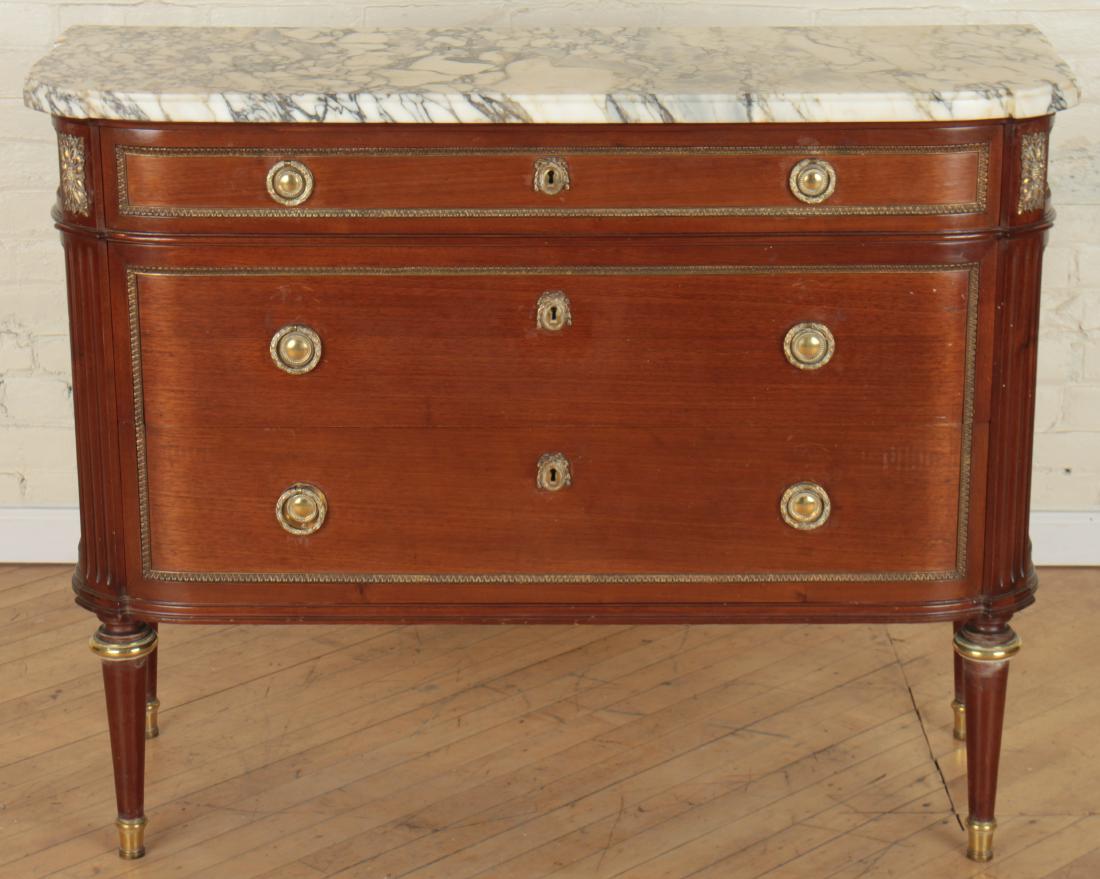 JANSEN MARBLE TOP MAHOGANY COMMODE CIRCA 1940 (1 of 5)