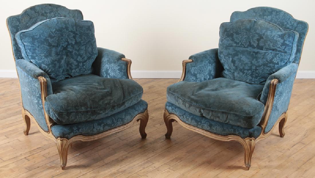 PAIR FRENCH PAINTED CARVED BERGERE CHAIRS C.1900 (1 of 5)