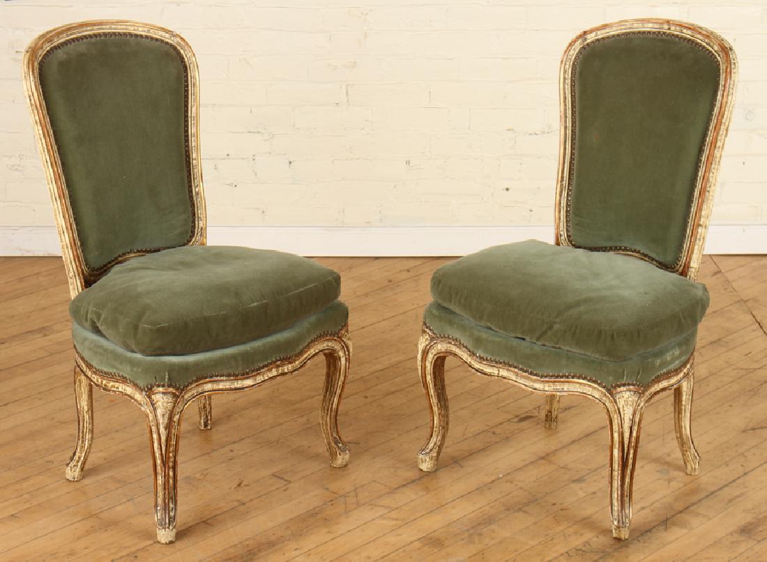 PAIR PAINTED UPHOLSTERED CHAIRS CABRIOLE LEGS (1 of 4)