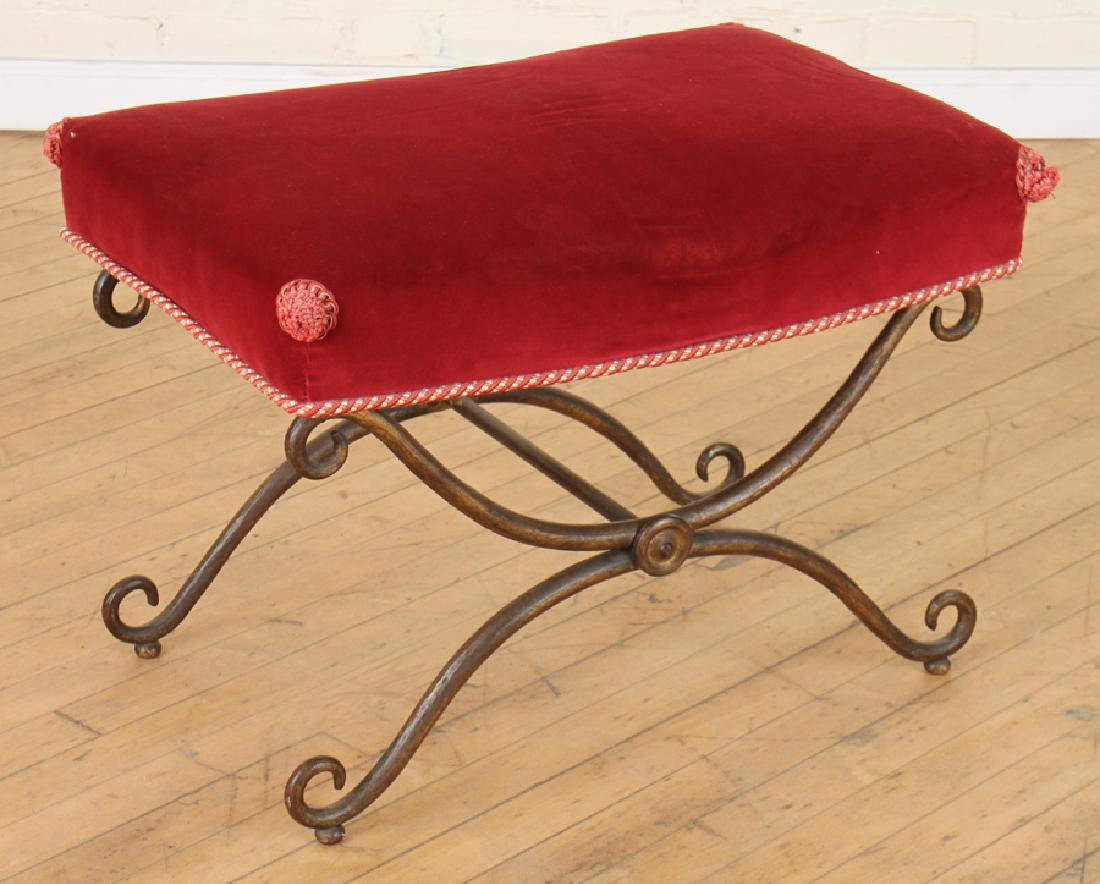 VELVET UPHOLSTERED IRON STOOL CURULE BASE (1 of 4)