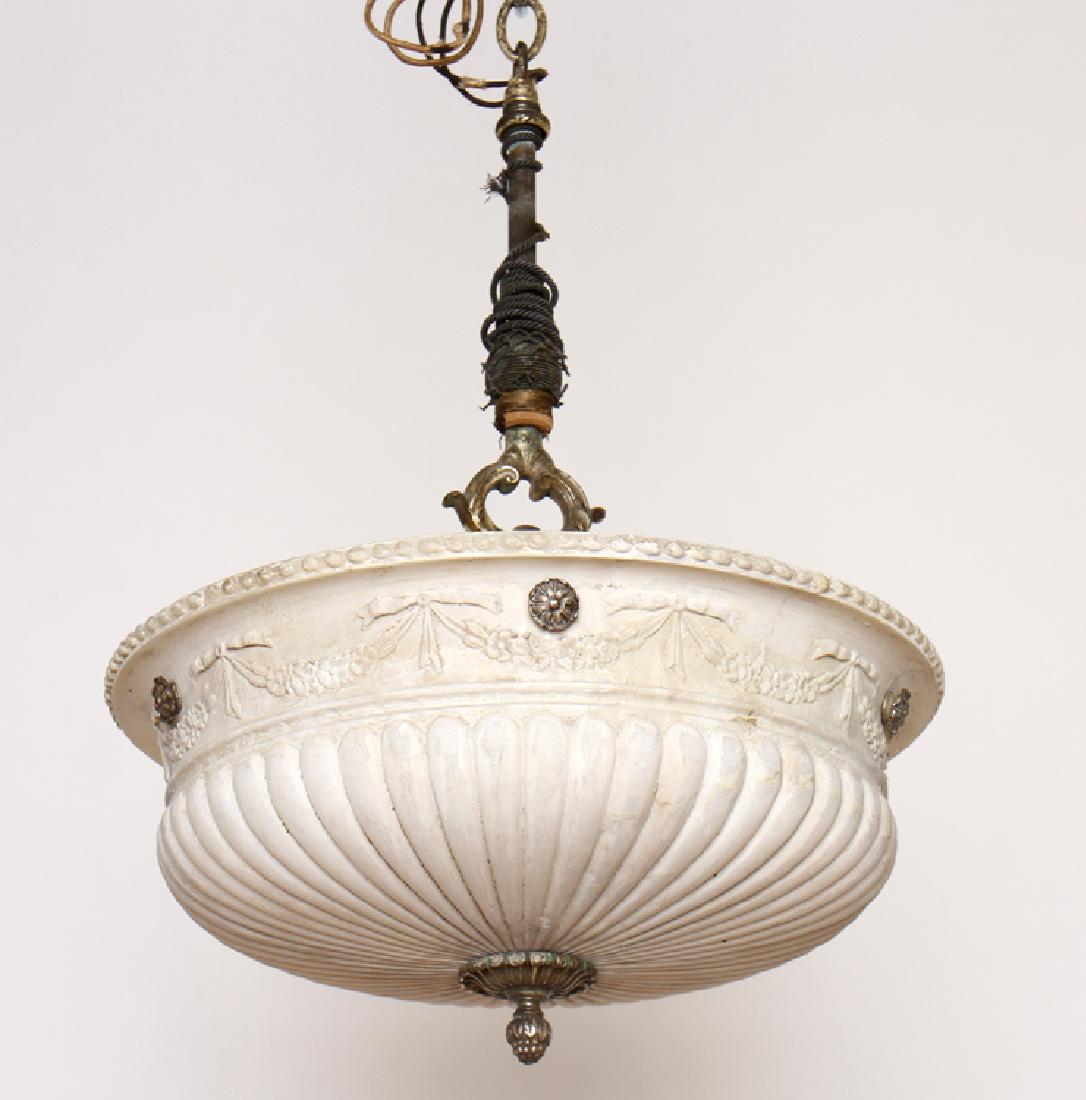 NEOCLASSICAL BRONZE CARVED ALABASTER CHANDELIER (1 of 4)